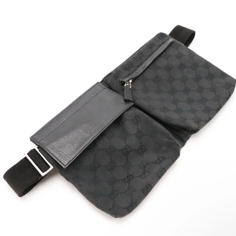 Gucci Double Pocket Belt Bag in Black GG Canvas and Leather
